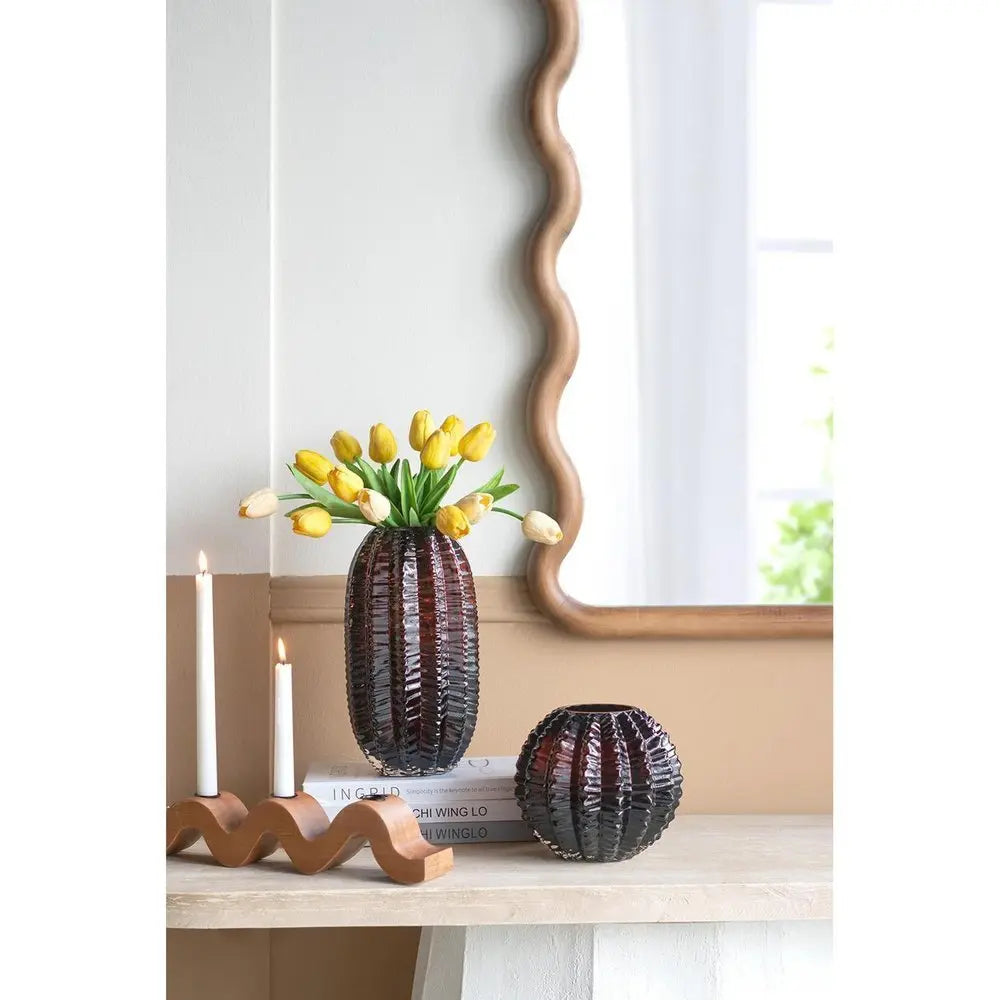 11" Burnt Umber Round Glass Table Vase - NOBLE HOME INTERIORS