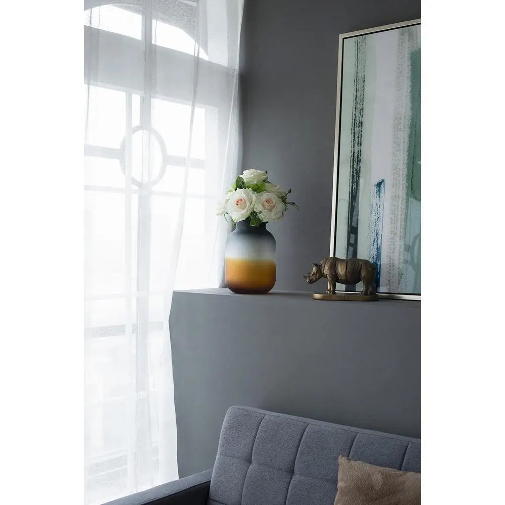 11" Charcoal And Orange Ombre Round Glass Table Vase - NOBLE HOME INTERIORS