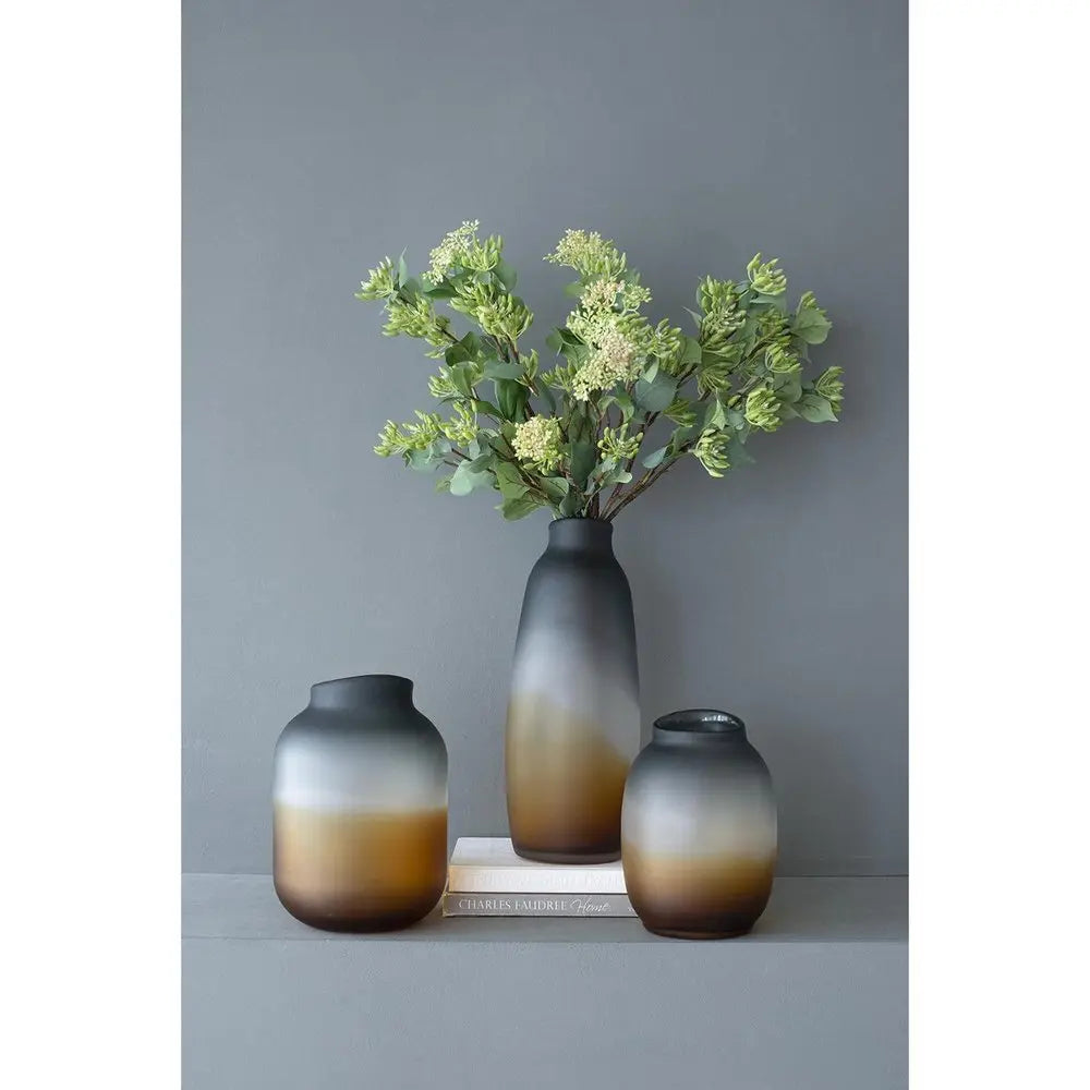 11" Charcoal And Orange Ombre Round Glass Table Vase - NOBLE HOME INTERIORS