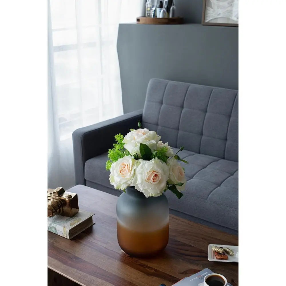 11" Charcoal And Orange Ombre Round Glass Table Vase - NOBLE HOME INTERIORS