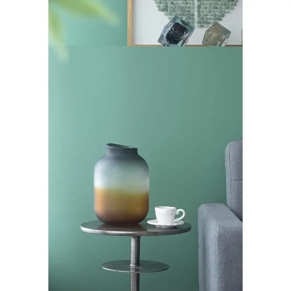 11" Charcoal And Orange Ombre Round Glass Table Vase - NOBLE HOME INTERIORS