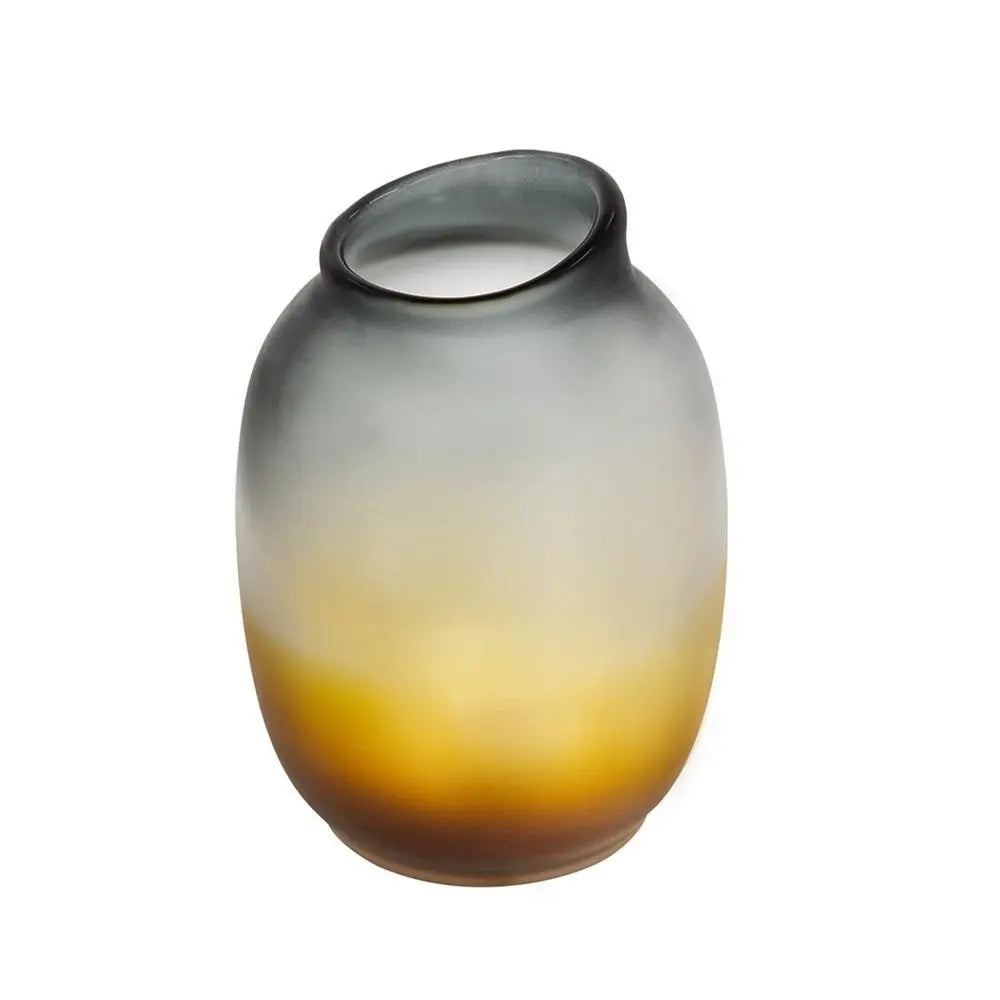 11" Charcoal And Orange Ombre Round Glass Table Vase - NOBLE HOME INTERIORS