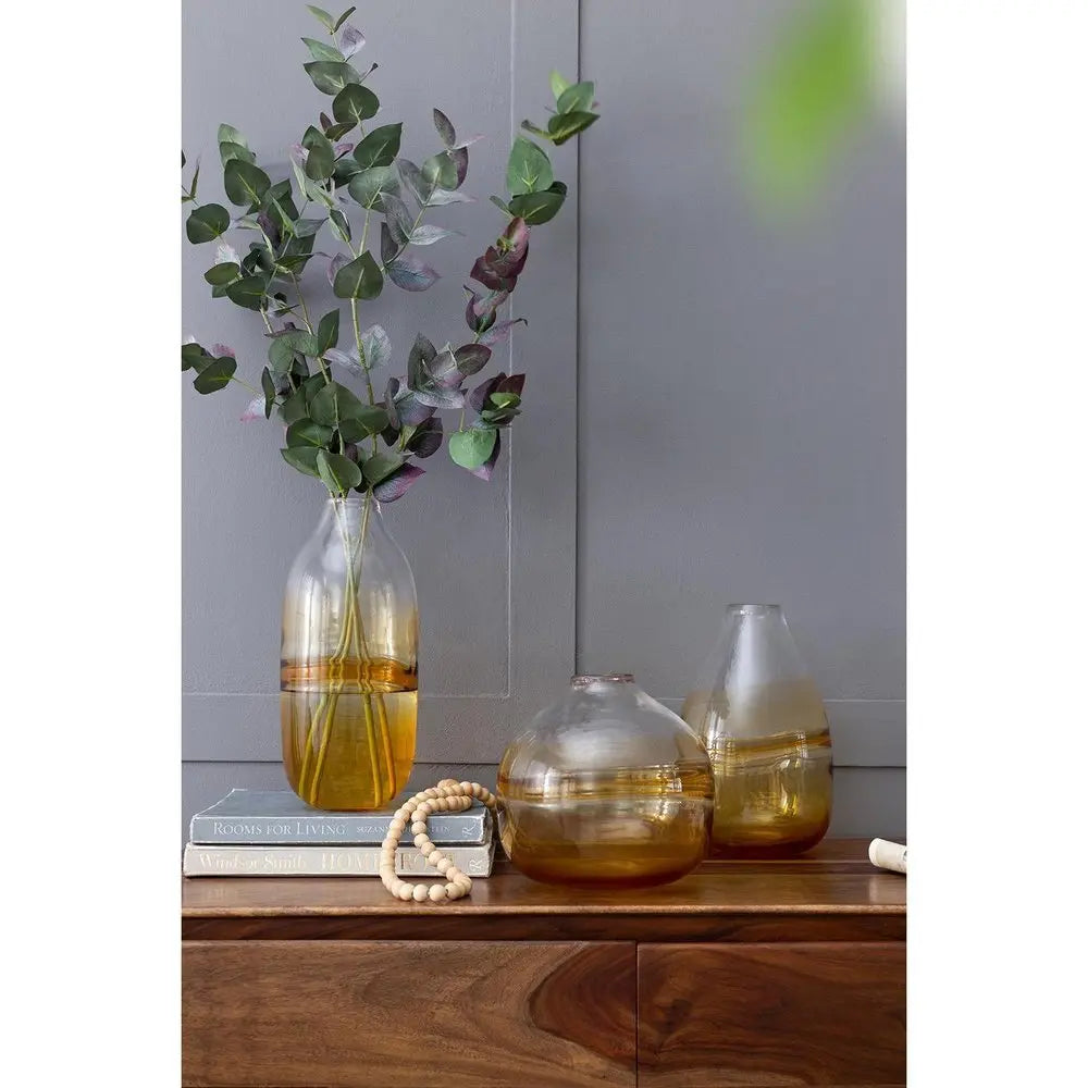 11" Clear And Amber Ombre Glass Round Table Vase - NOBLE HOME INTERIORS