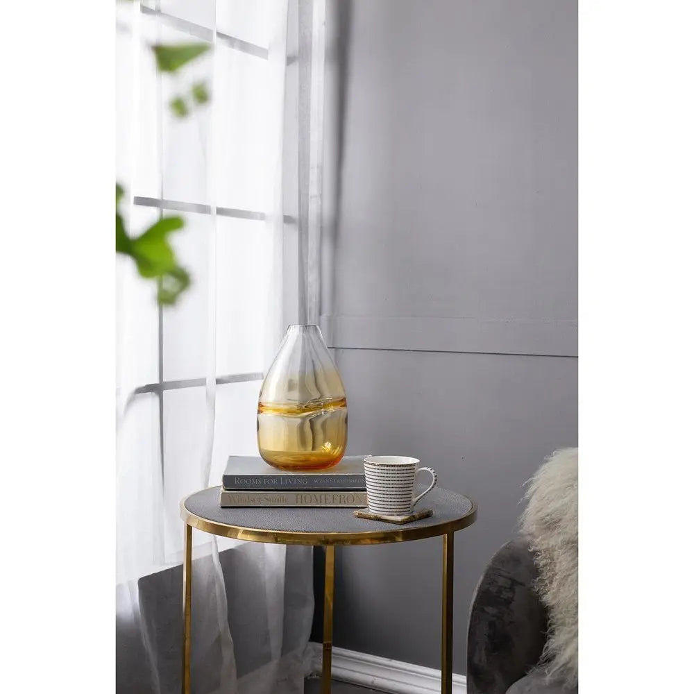 11" Clear And Amber Ombre Glass Round Table Vase - NOBLE HOME INTERIORS