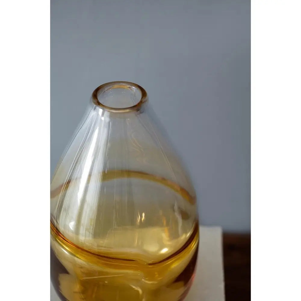 11" Clear And Amber Ombre Glass Round Table Vase - NOBLE HOME INTERIORS