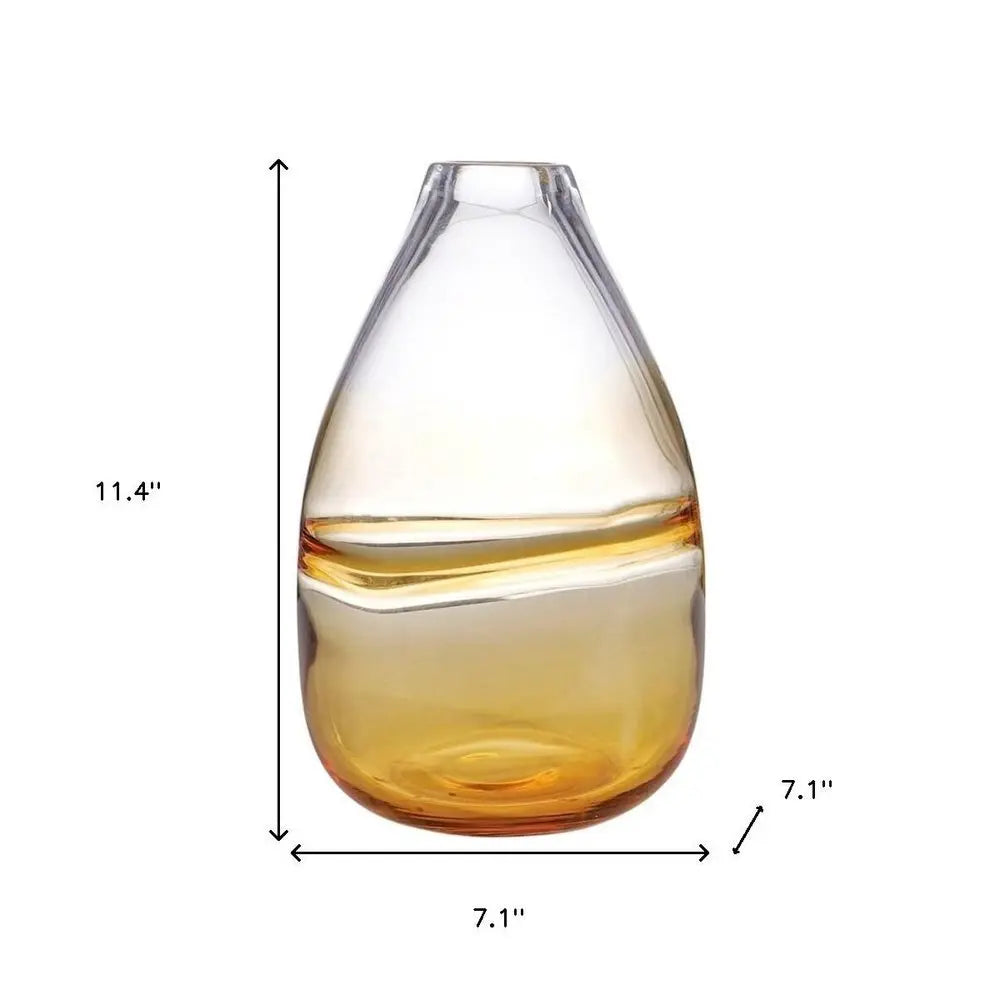 11" Clear And Amber Ombre Glass Round Table Vase - NOBLE HOME INTERIORS