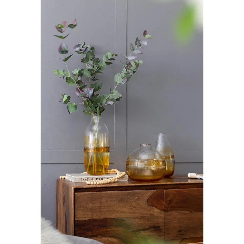 11" Clear And Amber Ombre Glass Round Table Vase - NOBLE HOME INTERIORS