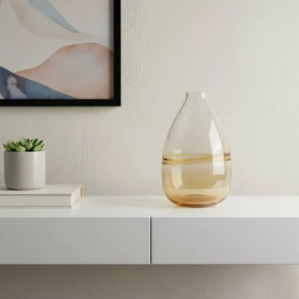 11" Clear And Amber Ombre Glass Round Table Vase - NOBLE HOME INTERIORS