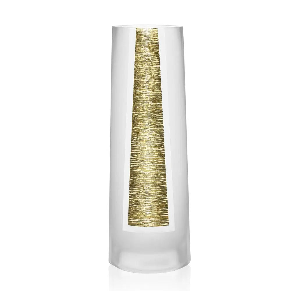 11" Clear And Gold Cylinder Lead Free Crystal Table Vase - NOBLE HOME INTERIORS
