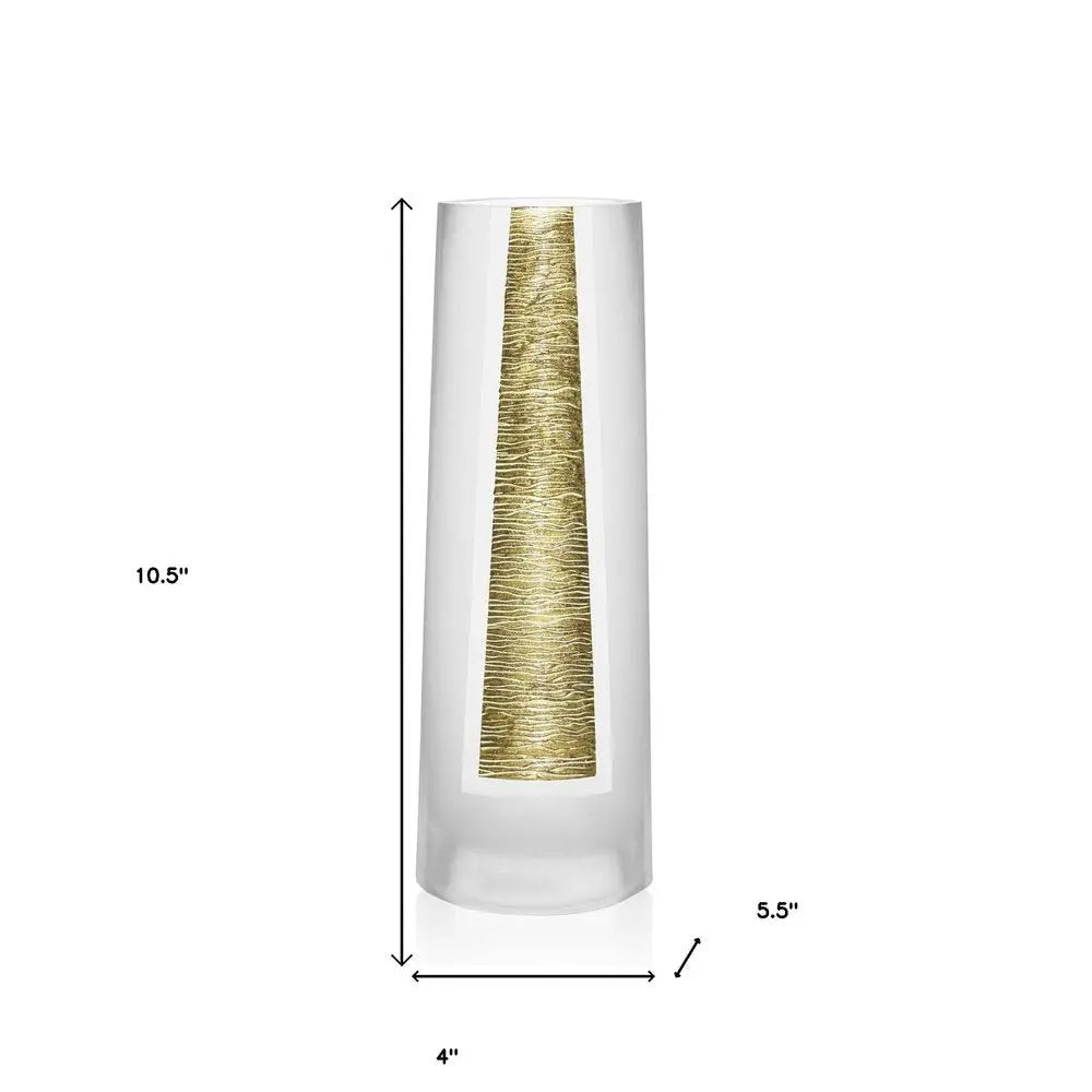 11" Clear And Gold Cylinder Lead Free Crystal Table Vase - NOBLE HOME INTERIORS