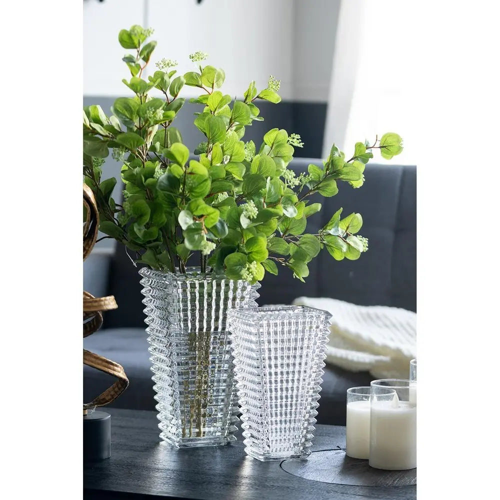11" Clear Geometric Glass Table Vase - NOBLE HOME INTERIORS