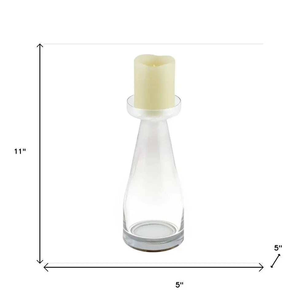 11" Clear Glass Centerpiece Pillar Candle Holder With Candle - NOBLE HOME INTERIORS