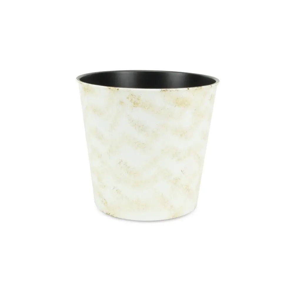 11" Cream Chevron Recycled Plastic Indoor Outdoor Round Pot Planter - NOBLE HOME INTERIORS