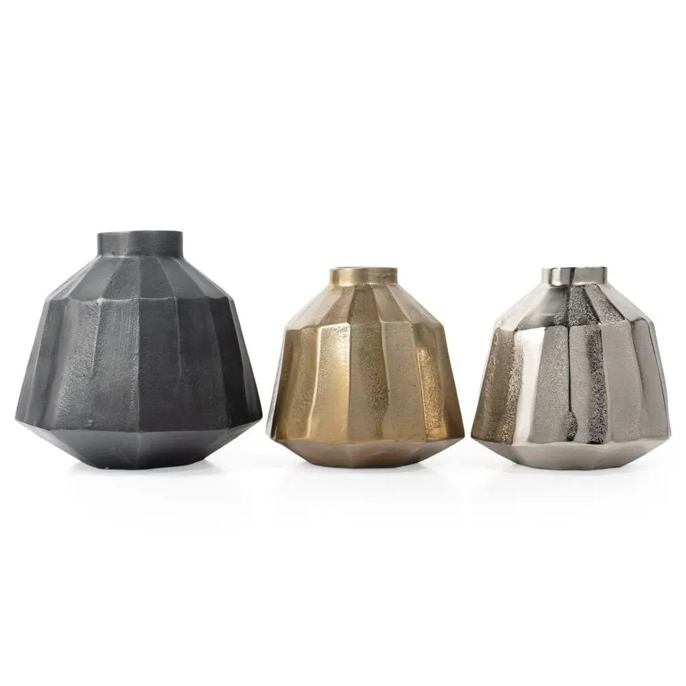 11" Gray Geometric Round Aluminum Table Vase - NOBLE HOME INTERIORS