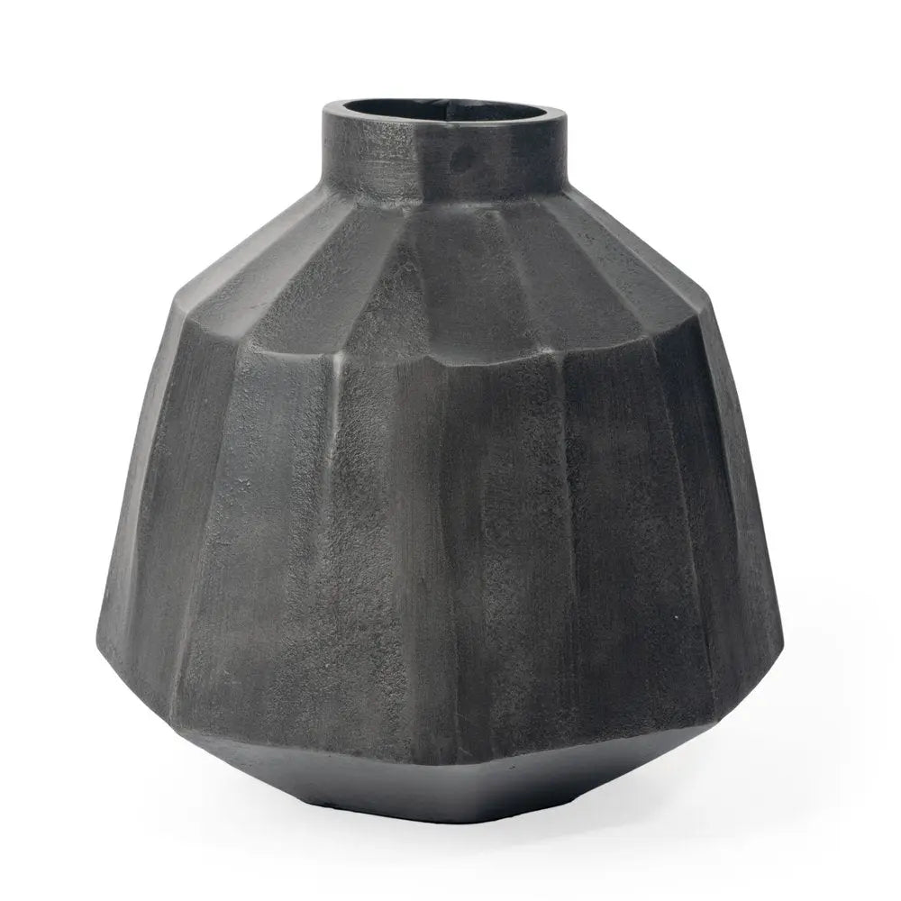 11" Gray Geometric Round Aluminum Table Vase - NOBLE HOME INTERIORS