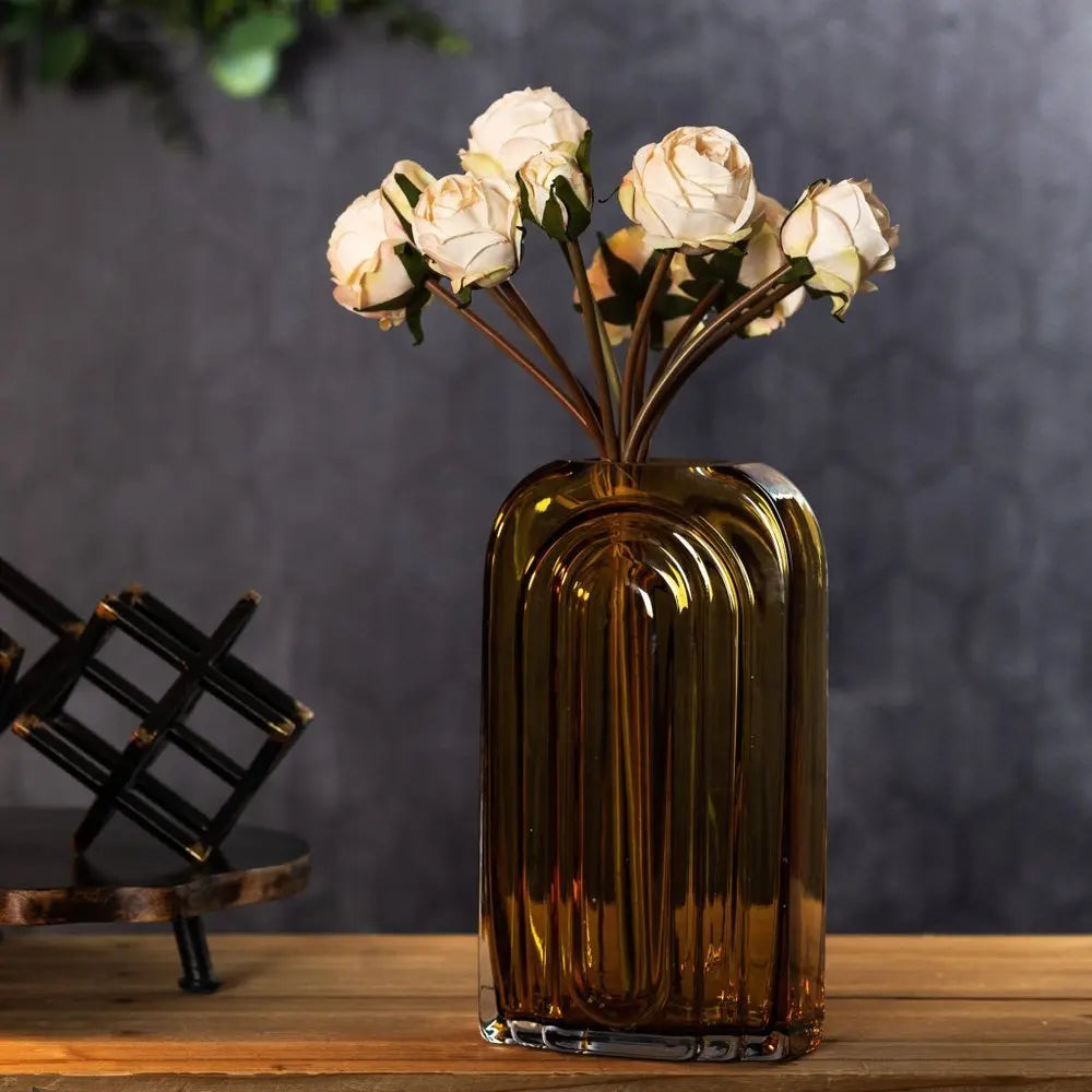 11" Green And Brown Round Glass Table Vase - NOBLE HOME INTERIORS