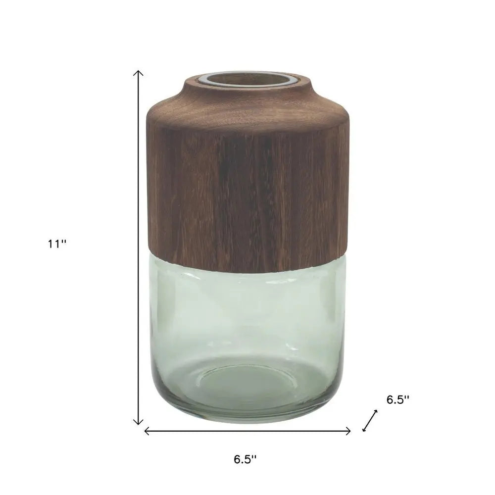 11" Green And Brown Round Glass Table Vase - NOBLE HOME INTERIORS