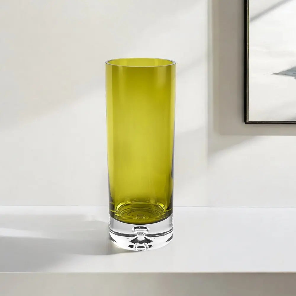 11" Green Crystal Glass Cylinder Table Vase - NOBLE HOME INTERIORS