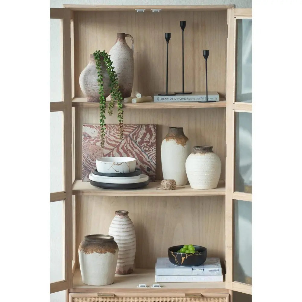 11" Ivory And Brown Round Ceramic Table Vase - NOBLE HOME INTERIORS