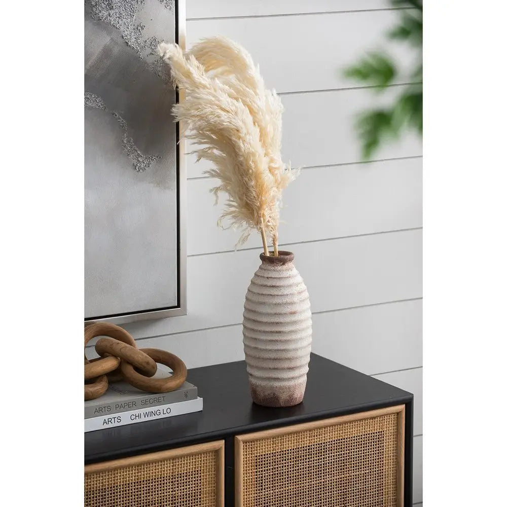 11" Ivory And Brown Round Ceramic Table Vase - NOBLE HOME INTERIORS