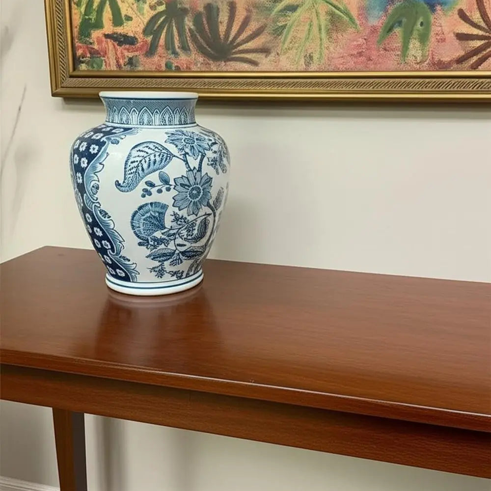 11" Light Blue And White Floral Round Porcelain Jar - NOBLE HOME INTERIORS