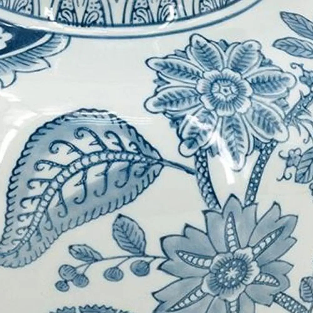 11" Light Blue And White Floral Round Porcelain Jar - NOBLE HOME INTERIORS