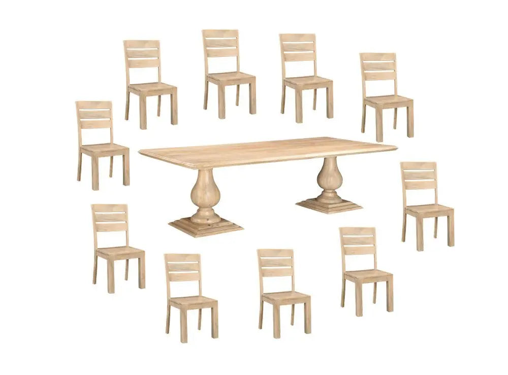 11 Piece Beige Solid Wood Dining Set with 10 - NOVA HOME FURNITURE