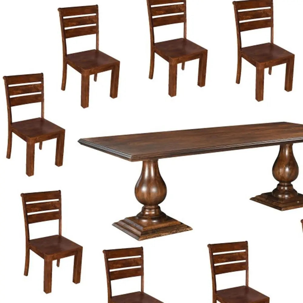 11 Piece Brown Solid Wood Dining Set with 10 - NOVA HOME FURNITURE