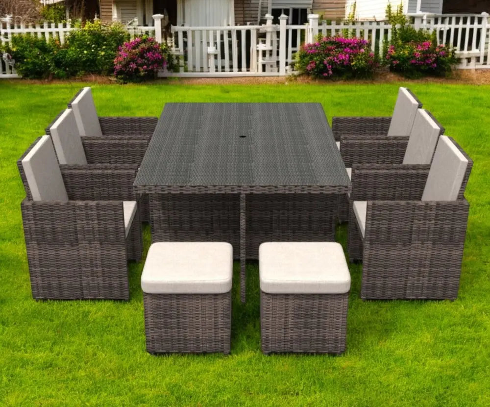 11 Piece Clear and Gray Glass Dining Set - NOBLE HOME INTERIORS