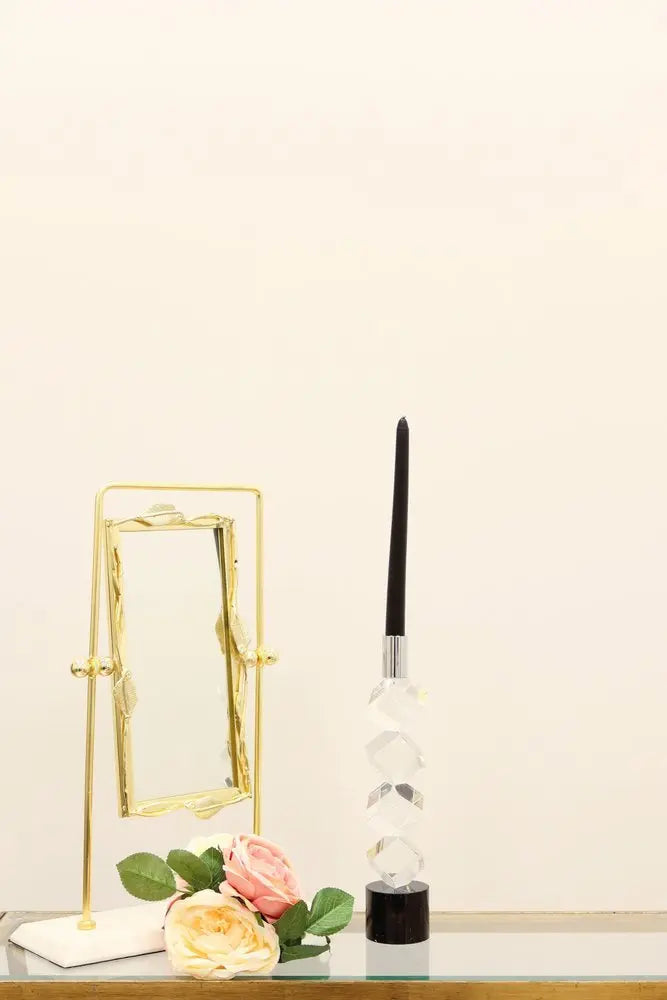 11" Silver Clear And Black Crystal Tabletop Taper Candlestick - NOBLE HOME INTERIORS