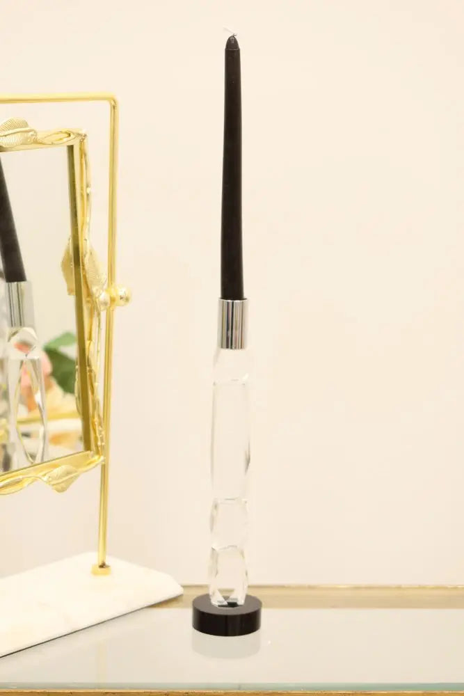 11" Silver Clear And Black Crystal Tabletop Taper Candlestick - NOBLE HOME INTERIORS