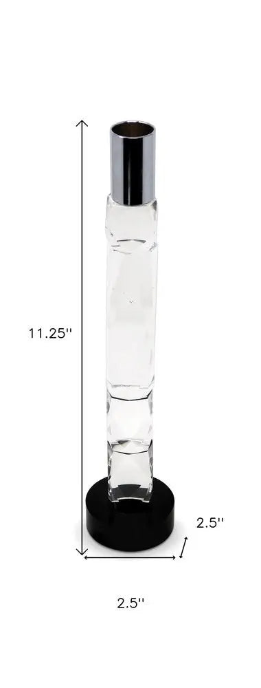 11" Silver Clear And Black Crystal Tabletop Taper Candlestick - NOBLE HOME INTERIORS