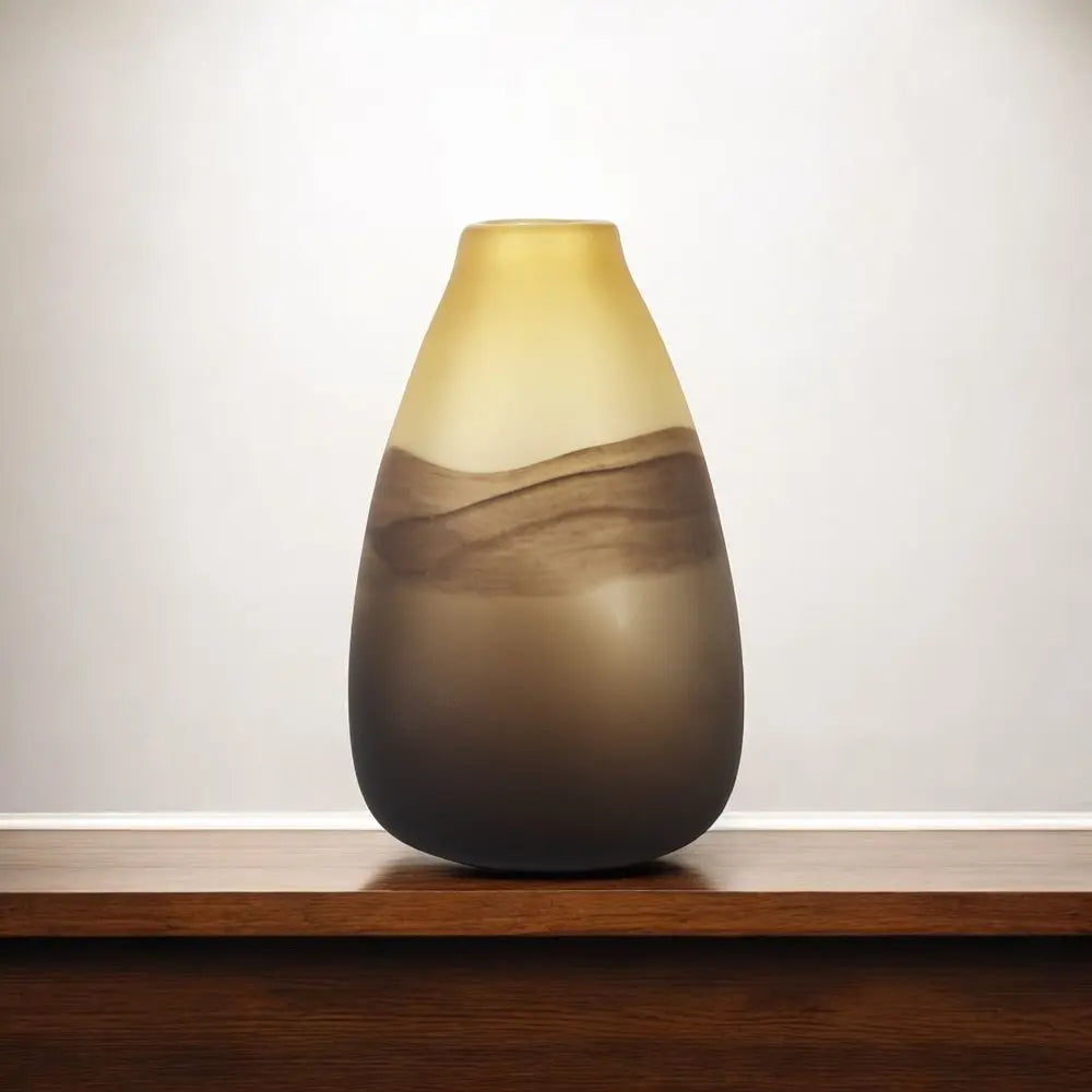 11" Yellow Abstract Cylinder Crystal Glass Table Vase - NOBLE HOME INTERIORS