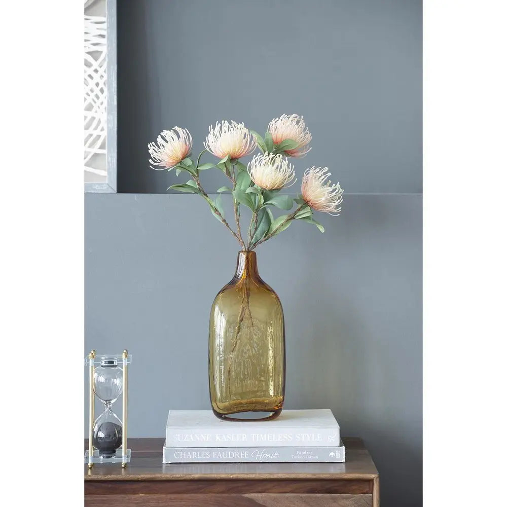 12" Amber Bud Glass Decorative Bottle - NOBLE HOME INTERIORS