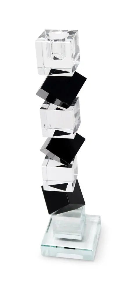 12" Black And Clear Crystal Tabletop Taper Candlestick - NOBLE HOME INTERIORS