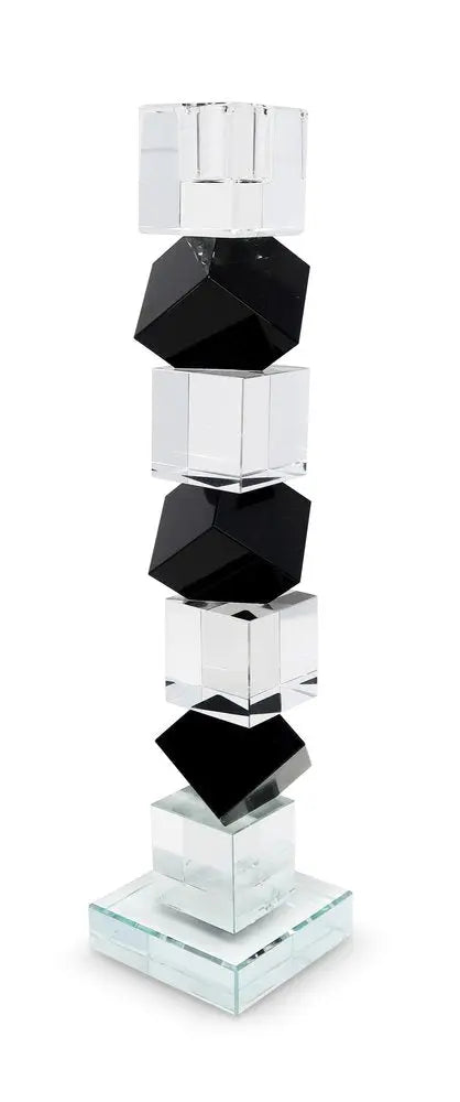 12" Black And Clear Crystal Tabletop Taper Candlestick - NOBLE HOME INTERIORS