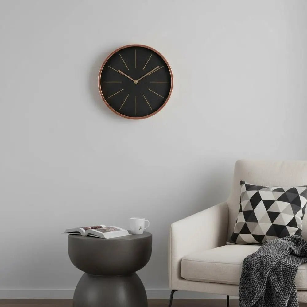 12" Black And Rose Gold Heavy Duty Plastic Silent Analog Round Wall Clock - NOBLE HOME INTERIORS