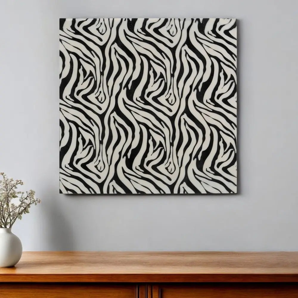 12" Black And White Zebra Iron And Resin Square Hanging Wall Tile - NOBLE HOME INTERIORS