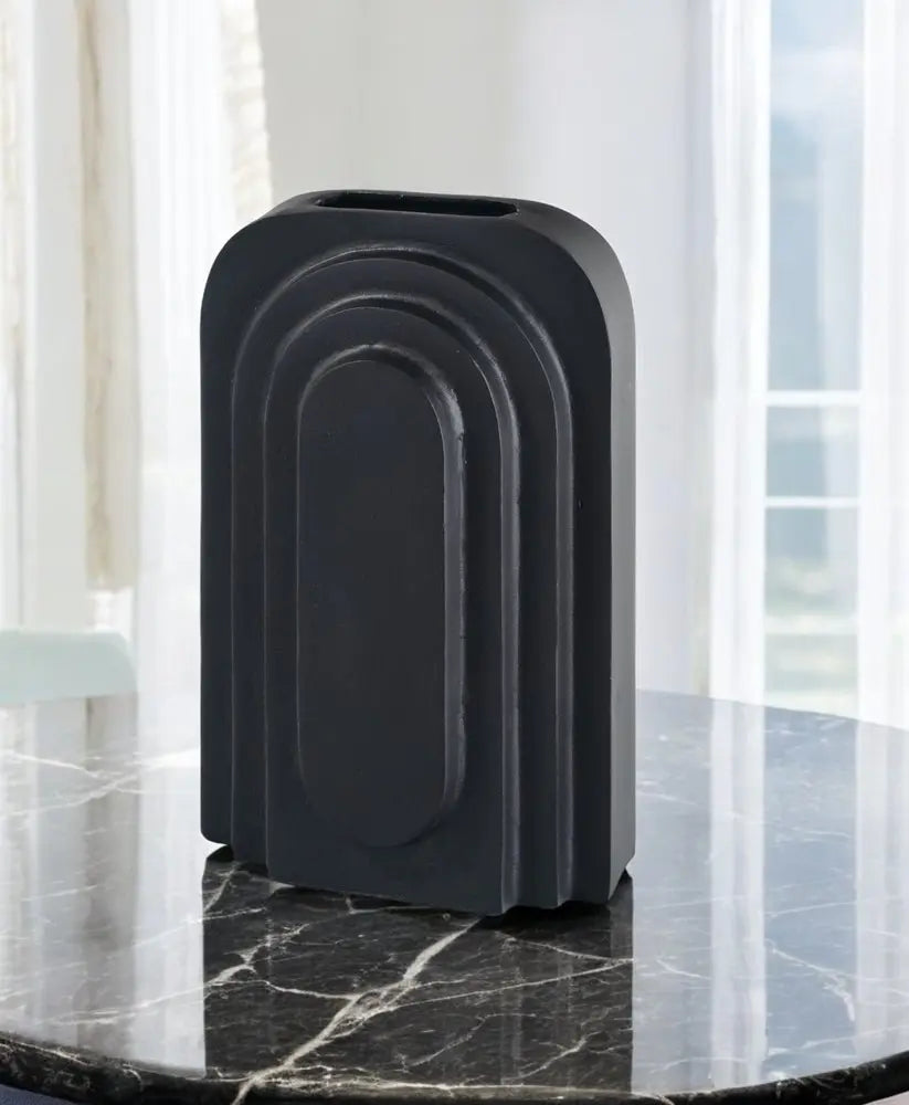 12" Black Geometric Aluminum Table Vase - NOBLE HOME INTERIORS