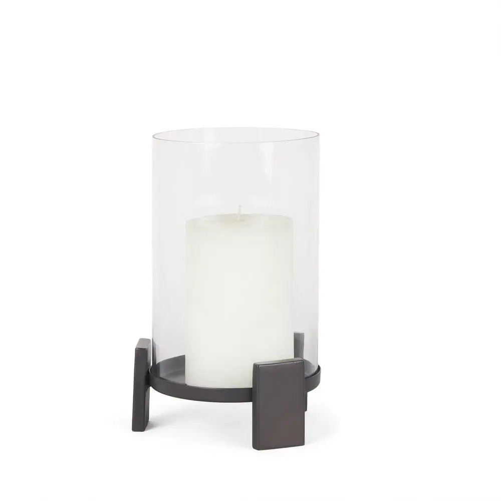 12" Black Glass Abstract Tabletop Hurricane Candle Holder - NOBLE HOME INTERIORS