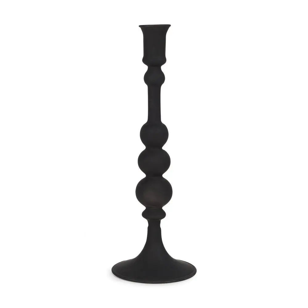 12" Black Glass Tabletop Taper Candlestick - NOBLE HOME INTERIORS