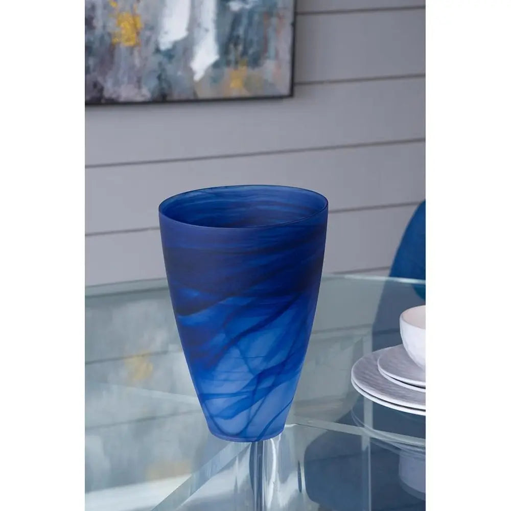 12" Blue Abstract Swirl Glass Tapered Table Vase - NOBLE HOME INTERIORS