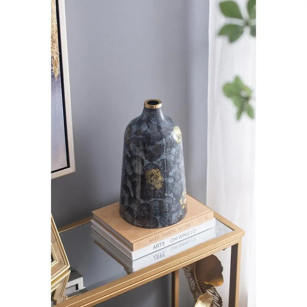 12" Blue And Gold Abstract Bud Glass Table Vase - NOBLE HOME INTERIORS