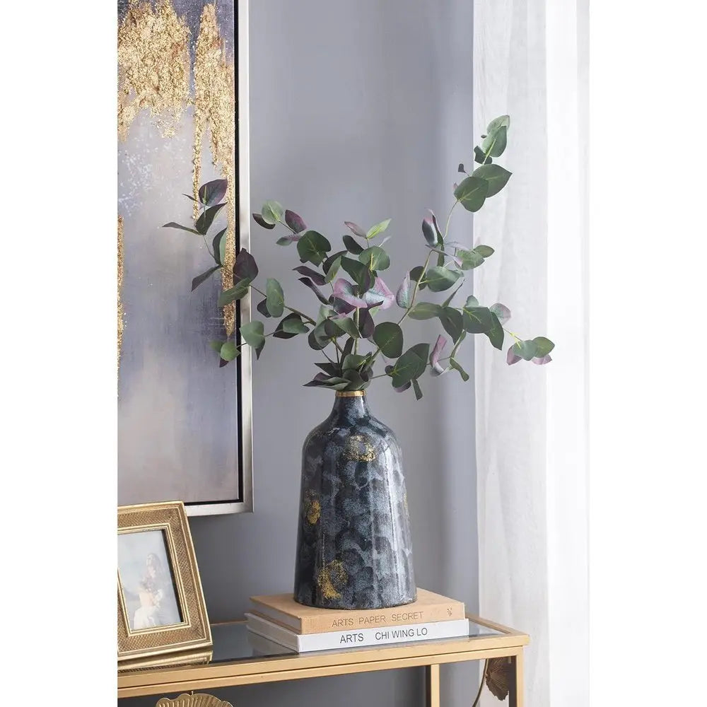 12" Blue And Gold Abstract Bud Glass Table Vase - NOBLE HOME INTERIORS