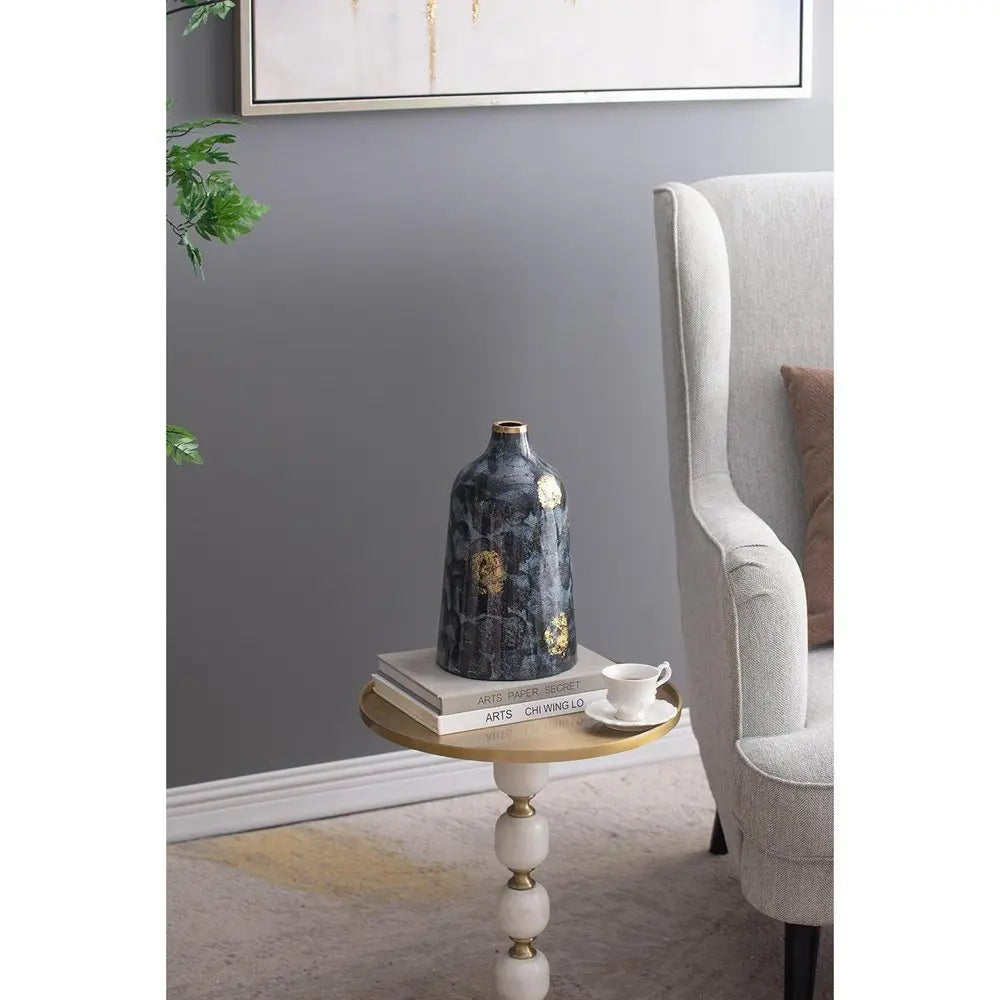 12" Blue And Gold Abstract Bud Glass Table Vase - NOBLE HOME INTERIORS