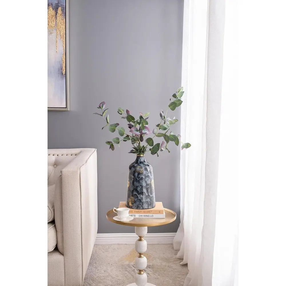 12" Blue And Gold Abstract Bud Glass Table Vase - NOBLE HOME INTERIORS