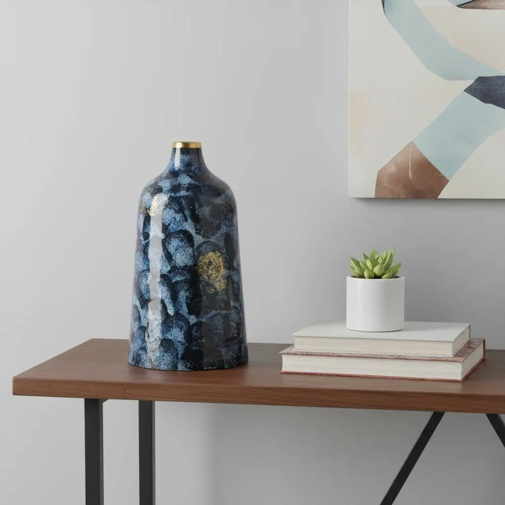 12" Blue And Gold Abstract Bud Glass Table Vase - NOBLE HOME INTERIORS