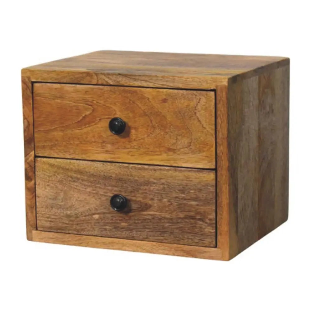 12" Brown Solid Wood Two Drawer Floating Nightstand - NOBLE HOME INTERIORS