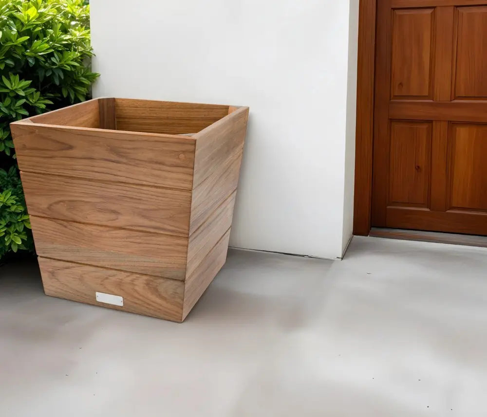 12" Brown Wood Indoor Outdoor Square Planter Box - NOBLE HOME INTERIORS