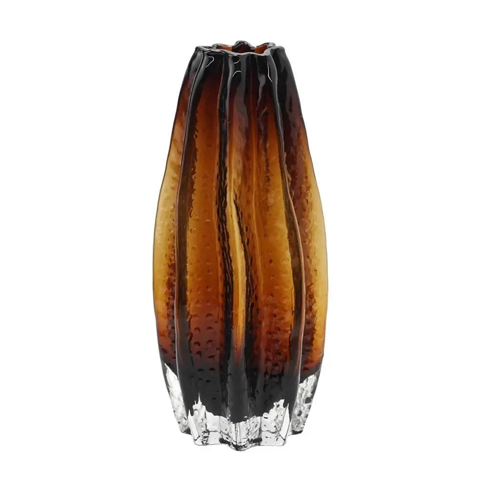 12" Burnt Umber Wavy Glass Table Vase - NOBLE HOME INTERIORS